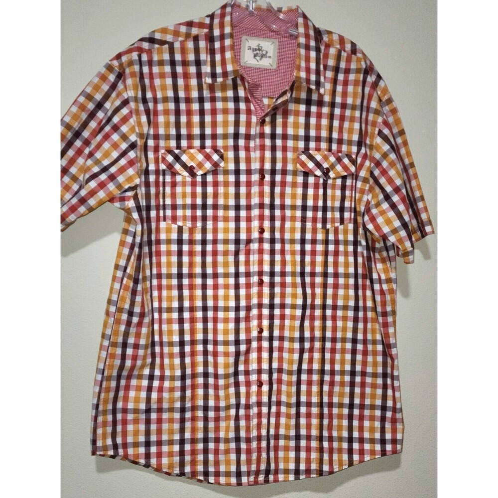 Mens Age Of Wisdom XXL  Checkered Pearl Snap Shirt Red Pearl Snaps Short Sleeve